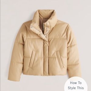 NWT Abercrombie & Fitch Vegan Leather Mini Puffer in Light Brown